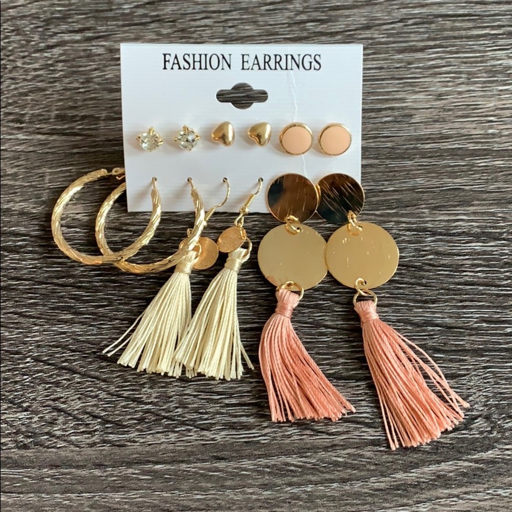 Earrings Pack of 6 Gold and Fringe Earrings